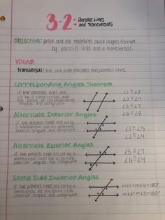 a piece of paper with writing on it that has lines and angles in different directions