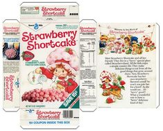 an old fashioned strawberry shortcake box with the front and back cover open to reveal it's contents