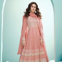 Light Pink Printed Dress. Light Weight With Embroidery Work. Size:Large. Brand New And Never Been Worn. Perfect For Party Wear. Super Comfortable. Anarkali Length - 57” Pink Anarkali Suits, Pink Anarkali, Large Dresses, Anarkali Suit, Anarkali Suits, Large Dress, Printed Dress, Embroidery Work, Anarkali