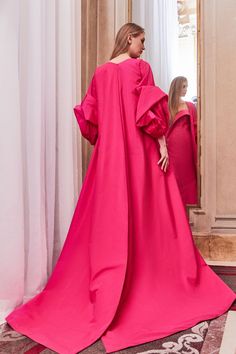 Description Fuchsia Mermaid, Long dress Puffed, Long Sleeves Sweetheart neckline Taffeta Dry Clean Made in Lebanon SKU ga-5791-ga-5674 Gown With Coat, Mermaid Long Dress, Draped Coat, Dress With Cape, Long Sleeve Peplum Top, Fuschia Dress, Cape Gown, Beautiful Long Dresses, Couture Looks