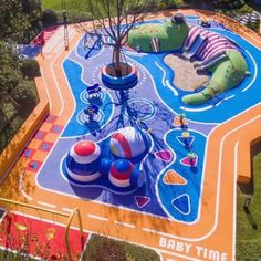 an inflatable water park is shown from above