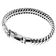 8mm Wide Snake Chain Bali Handmade 925 Sterling Silver Bracelet, 7-9.5"     * Solid 925 sterling silver, genuine handmade Balinese silver craftsmanship  * 8mm wide x 4.5mm thick  * 7" ~41 grams, 8" ~46 grams, 9" ~52 grams  * Secure closure with tab lock and safety latch  * Bracelets are sized by wrist size. Size 7" on a 7" wrist will be a snug, rather tight fit. Add .5" for a comfort fit, or 1" for a loose fit. Silver Mens Bracelet, Mens Chain Bracelet, Mens Bracelet Silver, John Hardy, Fine Jewelry Bracelets, Sterling Silver Mens, 925 Sterling Silver Chain, Oxidized Sterling Silver, Sterling Silver Bracelet