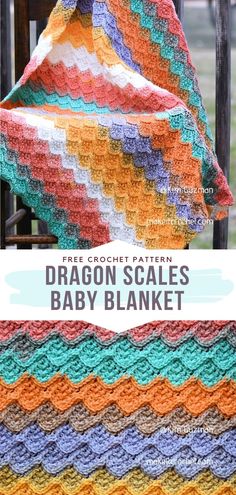 a crocheted baby blanket with the words free crochet pattern dragon scales baby blanket