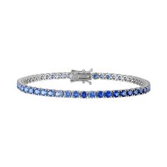 14k White Gold Blue Sapphire 6.40 Cts Please allow 6-8 weeks for delivery. All prices are in US Dollars. Blue Brilliant Cut Bracelet, Blue Brilliant Cut Bracelet Jewelry, Blue Brilliant Cut Tennis Bracelet Gift, Blue Brilliant Cut Tennis Bracelet For Gift, Luxury Blue Sapphire Bracelets, Sapphire Tennis Bracelet With 17 Jewels, Sapphire Tennis Bracelet Fine Jewelry With Prong Setting, Blue Jubilee Tennis Bracelet Fine Jewelry, Blue Brilliant Cut Diamond Bracelet