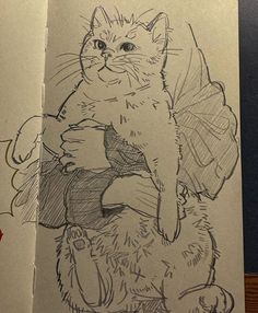 a drawing of a cat holding an umbrella