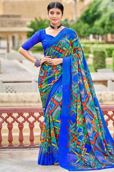 Blue Chiffon Saree, Saree For Party, Cast A Spell, Net Saree