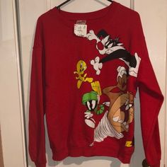 Nwt! Never Worn ! Once Small Stain And Hole In Front As Shown. Not Noticeable At All! Adorable Red Pullover Sweatshirt, Featuring All Your Favorite Looney Tunes! Perfect For Any Season And Perfect For Any Fan! Juniors Size Small, I Would Say Can Also Fit Like A Women’s Small! Bundle Two Or More Items To Save! Red Retro Winter Tops, Red Retro Long Sleeve Sweatshirt, Retro Red Tops For Winter, Retro Red Long Sleeve Sweatshirt, Red Retro Sweater For Streetwear, Casual Red Sweater With Graphic Print, Retro Red Sweatshirt For Fall, Retro Red Sweatshirt With Graphic Print, Retro Red Graphic Print Sweatshirt