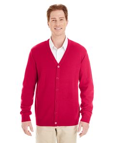 Men's Pilbloc™ V-Neck Button Cardigan Sweater - RED - L | Harriton Men's Pilbloc V-Neck Button Cardigan Sweater in Red Size Large | Acrylic Blend Fleece Cardigan, Blank Apparel, Button Cardigan, Alternative Outfits, Columbia Sportswear, Red Sweaters, Sweater Fashion, V Neck Sweater, American Apparel