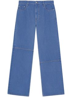 sky blue organic cotton denim vertical stripe pattern appliqué logo mid-rise belt loops classic five pockets wide leg High Heel Rain Boots, Country Blue, Yoko London, Wardrobe Edit, Organic Materials, Demi Fine Jewelry, Ballet Flat Shoes, Ski Wear, Lady Dior