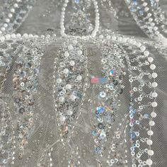 Sparkly Sequins Beads Pearls Wave Pattern Dress Fabric - OneYard Beading Fabric, Evening Fashion, Rhinestone Appliques, Flower Patch, Beaded Applique, Metallic Fabric, Pattern Dress, Beaded Material, Sequin Beading