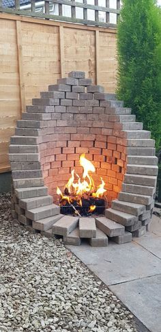 a fire pit made out of cinder blocks