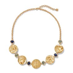 Mediterranean Coin Statement Necklace | Art Jewelry | The Met Store Gold Intaglio Necklace, Elegant Necklace With Coin Pendant, Formal Byzantine Pendant Necklaces, Gold Vintage Jewelry For Formal Occasions, Formal Byzantine Pendant Necklace, Elegant Gold Plated Coin Medallion Necklace, Luxury Gold Plated Coin Necklace, Byzantine Pendant Necklace For Formal Occasions, Elegant Hallmarked Coin Necklace