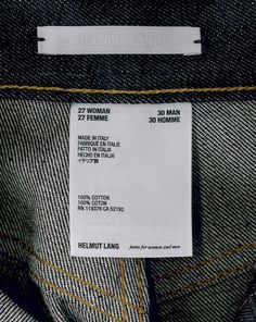 a label on the back of a pair of jeans that have been folded in half