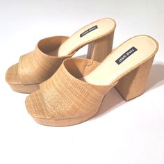 *These Brand New Nine West Platform Sandals Are The Absolute Cutest! They Are A Tan/ Beige Color, With A Basket Weave Design. The Have A Platform Front, And A Block Heel. They Are Super Comfortable, And Easy To Walk In. These Are Perfect For The Spring, And Summer; A Must-Have Neutral!* Straw Sandals With Stacked Heel And Round Toe, Woven Block Heel Shoes For Spring, Natural Color Block Heel Summer Heels, Spring Straw Heels With Open Heel, Party Heels With Woven Straw Sole, Chic Natural Straw Heels, Chic Natural Heels For Vacation, Chic Natural Color Heels For Vacation, Summer Natural Color Block Heels