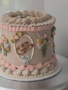 there is a cake that has been decorated with flowers