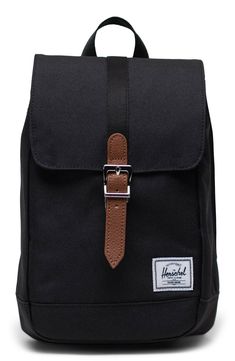 A scaled-down version of the classic Herschel pack, this mountaineering-inspired sling bag features tough construction that stands up to daily wear and tear. Signature stripe lining   600-denier canvas shell   Recycled polyester/leather   Imported Outdoor Black Backpack With Leather Trim, Black Outdoor Backpack With Leather Trim, Black Backpack With Leather Trim For Outdoor, Black Leather Trim Backpack For Outdoor, Black Bags With Canvas Lining For Outdoor Activities, Outdoor Black Bags With Canvas Lining, Black Outdoor Backpack With Canvas Lining, Black Travel Backpack With Canvas Lining, Classic Black Backpack For Outdoors