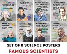 the six science posters for famous scientist's are featured in this poster with captions