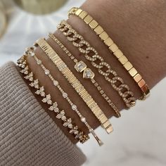 Trio Diamond Half Way Tennis Bracelet MATERIALS Available in 14k Yellow Gold, 14k Rose Gold, and 14k White Gold DETAILS Carat: 1.07cts Gold Weight: 5.78 Number of Diamonds: 48 *If in stock please allow 3-5 days for delivery. If back-ordered, please allow 4-7 weeks for delivery. Rush options may be available, please contact hello@alevjewelry.com Gold Diamond Bracelet, Bracelet Rose Gold, Pave Bangle, Gold Bracelets Stacked, Bracelet Size Chart, Hand Accessories, White Gold Bracelet, Bracelets Gold Diamond, Diamond Jewelry Designs