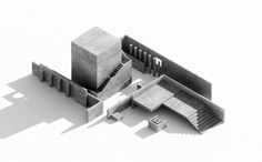 a black and white photo of an architectural model