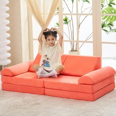 PRICES MAY VARY. New trendy toy furniture – The kids floor sofa set includes 2 basic parts over size（56.7 x28.3 x17.3 ），2 triangle wedges (19.7 x12.6 x9.4 ), 2 semi-circular handrails (8.7 x 28.3 ) for free assembly. Selected material for kids – jela modular furniture adapts premium eco-friendly and nontoxic material to care your kids’ health with soft touch sense. The whole product has been passed CertiPUR-US which prohibits any CFCs use, or any harmful elements through the whole manufacturing. Kid Playroom With Tv, Kids Tv Play Room, Playroom With A Tv, Kids Sofa Couch, Tv Lounge For Kids, Kids Play And Tv Room, Lovesac Playroom, Toddler Friendly Family Room, Zonky Play Sofa