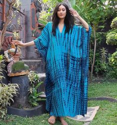 "Boho Kaftan Dress Asym Dress Kaftan Maxi Dress V NeckLine Resort Wear  delicate rayon. USUALLY FITS S M L XL 1X 2X POSSIBLY LARGER. * MEASUREMENTS : Bust: 68'', Hip: 68\", Length : 51'', Armhole: 21'' PLS CHECK SPECS TO BE SURE IT WORKS FOR YOU. * FABRIC: RAYON TIE DYE * MADE IN: BALI, INDONESIA" Traditional Blue Tunic Dress, Blue V-neck Kaftan For Festival, Traditional Blue V-neck Dress, Blue Long Sleeve Kurta With Batik Print, Blue Long Sleeve Dress For Festivals, Blue Long Dress For Festival, Long Sleeve Blue Dress For Festivals, Blue Tunic Dress For Festival, Blue Free Size Long Maxi Dress