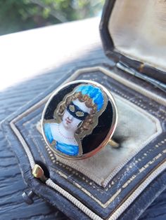 Stunning Unique, One Of A Kind... Georgian 14k Yellow Gold, lady in the mask Enamel ring... Look Spectacular.. All sales are final. Antique Box for Display Only. Ring look Spectacular, Museum Quality. Good pre Owned Antique Condition.. Victorian Enamel Ring, Antique Enamel Ring Collectible, Victorian Hallmarked Oval Enamel Ring, Victorian Gold Enamel Ceremonial Ring, Luxury Antique Collectible Enamel Ring, Imperial Topaz, Pink Ceramic, Antique Boxes, Enamel Ring