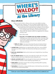 where's waldo? at the library book with an image of a man in striped