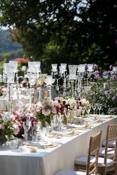 Lake Como Wedding, Colourful Florals, Crystal Candle Holders, Luxury Tablescape, Destination Lunch Decor