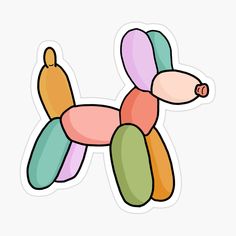 a dog shaped sticker with multicolored shapes on it's back legs