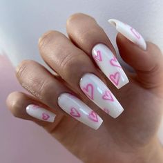 Pink Nails Hearts Valentines Day, Nails For Valentines Day Acrylic, Valentines Day Nails Designs 2024, San Valentine Nails, San Valentine Nails Ideas, Pink Nails Valentine's Day, Nail Ideas For Valentines Day, Nails With Hearts