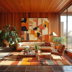 a living room filled with lots of furniture and plants