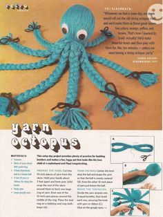 an advertisement for yarn octopus with instructions to make it