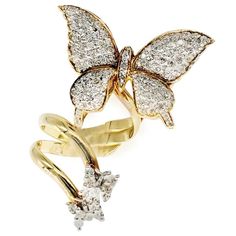 Designer 18k Gold & 1.50 Carat Diamond Butterfly Ring. The ring is stunning and really beautiful the picture does no justice. The ring features round white diamonds approx weight 1.50 carat and is made of 18k solid yellow gold. The ring features one main butterfly and two on the bottom in a flying position. The ring is a size 6. Luxury Butterfly Ring With Brilliant Cut For Wedding, Luxury Cubic Zirconia Butterfly Ring, Luxury Butterfly Ring With Cubic Zirconia, Luxury Diamond Butterfly Ring For Formal Occasions, Formal Diamond Butterfly Ring In Fine Jewelry Style, Formal Diamond Butterfly Ring Fine Jewelry, Luxury Butterfly Ring For Anniversary, Wedding Diamond Butterfly Ring With Brilliant Cut, Wedding Butterfly Ring With Brilliant Cut Diamond