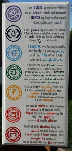 Chakra Affirmations Chakra Wood Sign Reiki by WordArtTreasures Usui Reiki, The Seven Chakras, Learn Reiki, Reiki Healer, Chakra Affirmations, Reiki Symbols, Reiki Chakra, Seven Chakras, Qi Gong