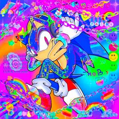 sonic the hedge cartoon character with colorful background