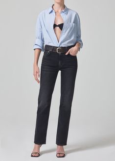 Zurie Straight in Stormy Staple Wardrobe, Bow Legged, Winter Capsule Wardrobe, Jeans Fabric, Jean Top, Slim Straight Jeans, Straight Leg Trousers, Citizens Of Humanity, Short Jumpsuit