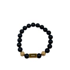 Make a lasting impression with the Alpha Phi Alpha Fraternity Custom Bead Bracelet! Crafted from high-quality Onyx stone and 18K gold plated stainless steel decorative balls, this elegant piece of jewelry is sure to get you noticed. Its tarnish-free and waterproof design makes it durable enough for everyday wear. Plus, it features a beautiful gold plated bar that is engraved with the iconic Alpha Phi Alpha Greek letters — adding the perfect finishing touch to your look. Choose between three uniq Alpha Phi Alpha Fraternity, Alpha Fraternity, Decorative Balls, Alpha Phi Alpha, Custom Bracelet, The Alpha, Alpha Phi, Greek Letters, Onyx Stone