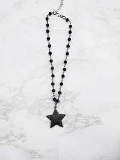 "Handmade Star Choker🖤 *Zirconia Pave Black Star Pendant (Small) AAA+ *Black Crystal Gunmetal/black rosary chain *Adjustable (14-16\") *Star Size: 1.5\" Cute Organza Bag Included *While Supplies Last*" Black Rosary, Star Choker, Choker Black, Y2k Accessories, Rosary Chain, Black Choker, Crystal Chain, Necklace Choker, Black Star