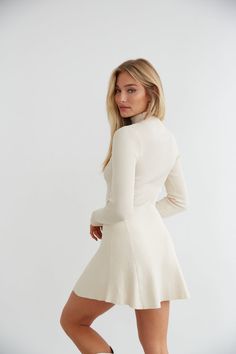 Millie Turtleneck Sweater Dress • Shop American Threads Women's Trendy Online Boutique – americanthreads Preppy Fall Dress, Sweater Dress Mini, White Sweater Set, Ribbed Turtleneck Winter Dress, Chic Beige Ribbed Turtleneck, Spring Solid Turtleneck Sweater Dress, Solid Turtleneck Sweater Dress For Spring, Solid Color Turtleneck Sweater Dress For Spring, Spring Ribbed Turtleneck Dress