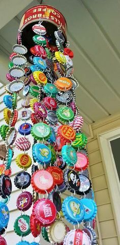 a christmas tree made out of bottle caps