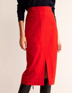 Wool Pencil Skirt - Red | Boden US Tunic Leggings, Wool Pencil Skirt, Red A, A Pencil, Cardigan Top, Red Wool, Jumpers And Cardigans, Out Of Style, Coat Dress