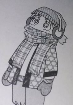 a drawing of a person wearing headphones and a scarf with an earphone on