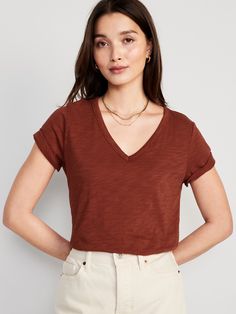 Our EveryWear T-shirts are super-soft, with a comfortable, relaxed fit.  Wear 'em with everything ✔️ Rib-knit V-neck.  Short sleeves.  Lightly enzyme-washed, slub-knit 100% cotton-jersey.  Draped, relaxed fit through body.  Regular length from sh Casual Everyday V-neck Top With Short Sleeves, Trendy Everyday V-neck T-shirt, Casual Brown V-neck Top, Casual Cotton V-neck T-shirt, Trendy V-neck Short Sleeve Top For Everyday, Solid Color V-neck Short Sleeve Top With Relaxed Fit, Solid Color Relaxed Fit V-neck Short Sleeve Top, Relaxed Fit Solid Color V-neck Short Sleeve Top, Solid Color Relaxed Fit Short Sleeve V-neck Top