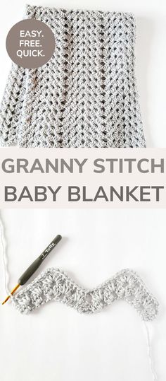 crochet granny stitch baby blanket with text overlay