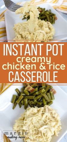 instant pot creamy chicken and rice casserole on a white plate with a fork