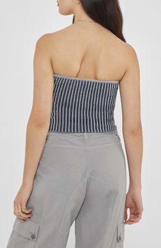 Update your weekend wardrobe with this knit tube top signed off by a signature logo patch on the hem. Strapless 29% polyamide, 71% viscose Hand wash, dry flat Imported Casual Fitted Ribbed Tube Top, Fitted Seamless Knit Tube Top, Stretch Knit Bandeau Top, Casual Knit Bandeau Crop Top, Trendy Knit Bandeau Top, Casual Knit Tube Top For Spring, Casual Knit Strapless Tops, Casual Spring Knit Tube Top, Casual Strapless Knit Tops