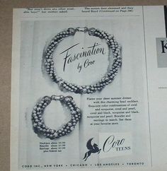 1946 print ad - Coro Teen fashion Fascination jewelry vintage Advertising advert | eBay Coro Jewelry, Teen Jewelry, Magazine Ad, Magazine Ads, Upcycled Jewelry, Vintage Advertising, Print Ad, Vintage Magazine, Print Ads