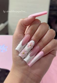 Gel X Nails Long, Cute Long Acrylic Nails, Baddie Long Acrylic Nails, Cute Baddie Nails, Cute Nails Long, Extra Long Pink Acrylic Nails, Long Duck Nails, Y2k Nails Acrylic Long Pink, Long Acrylic Nails With Hello Kitty Charms