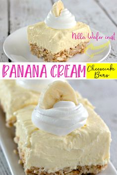 there are two pictures of banana cream bars