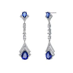 Dazzling with blue and white cubic zirconia gemstones, these sterling silver drop earrings lend an elegant touch to your wardrobe. Dazzling with blue and white cubic zirconia gemstones, these sterling silver drop earrings lend an elegant touch to your wardrobe. Length: 42 mm Backings: post Metal: sterling silver Plating: rhodium Finish: polished Packaging: boxedSTONE DETAILS Stone type: cubic zirconia Total weight: 2 1/2 ct. Shape: baguette cut, pear, round Setting: prong Gemstones may have been Blue Teardrop Diamond Earrings, Blue Diamond Drop Earrings With Accents, Blue Diamond Drop Earrings With Prong Setting, Blue Diamond Earrings For Evening, Elegant Blue Drop Crystal Earrings, Blue Diamond Drop Earrings For Formal Occasions, Blue Diamond Earrings With Sparkling Stones, Blue Cubic Zirconia Diamond Earrings For Formal Events, Sapphire Crystal Drop Earrings For Formal Occasions